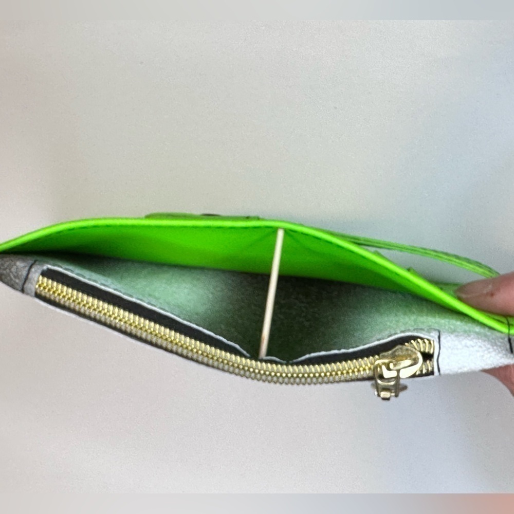 Wallet handmade green black white stripe gold color plastic zipper - Picture 6 of 8